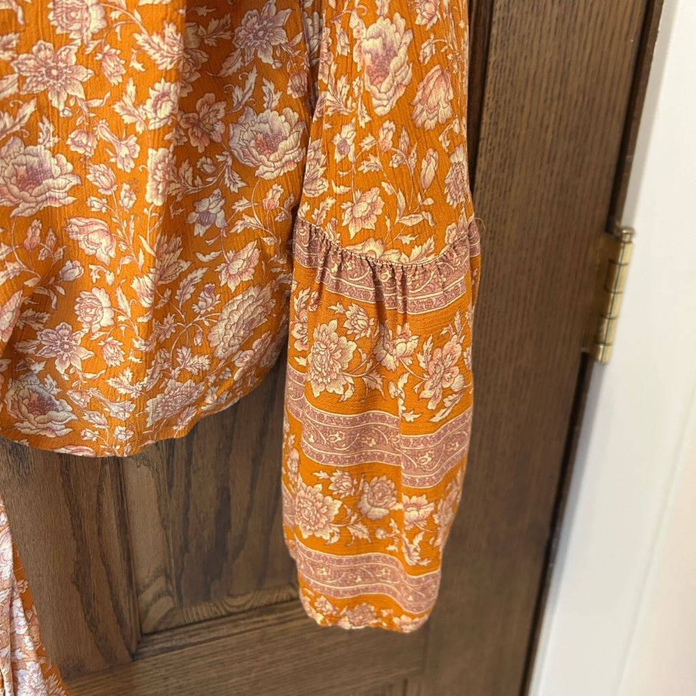 American Eagle Outfitters Orange Floral Boho Blouse Medium - Picture 5 of 9